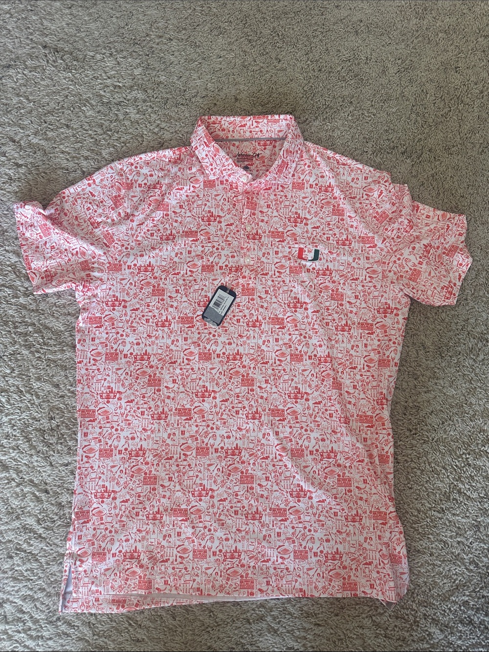 Johnnie-o UMiami Men's Patterned Performance Polo Shirt Sz M NWT